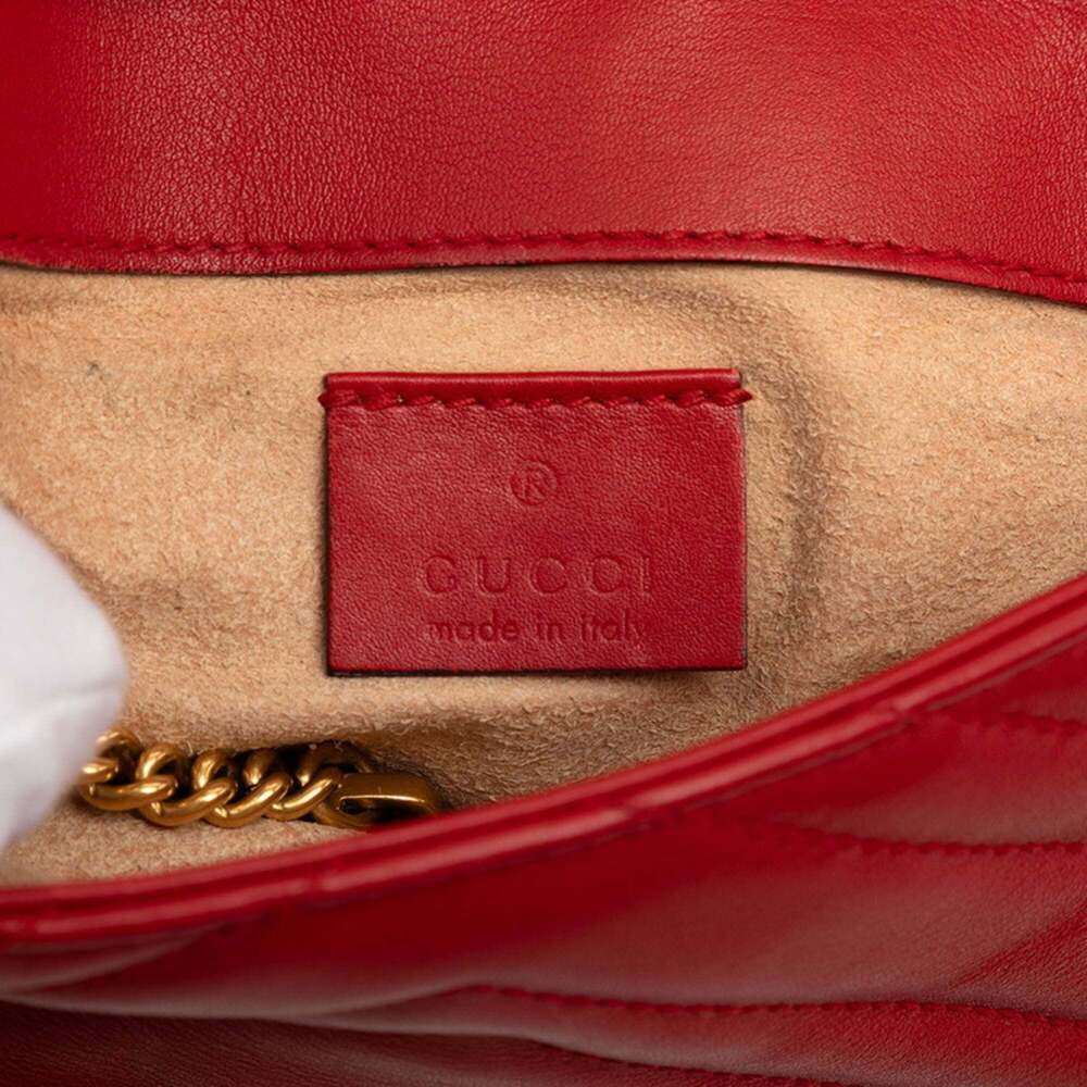 GUCCI Red Leather GG Marmont Shoulder Bag - Picture 5 of 6